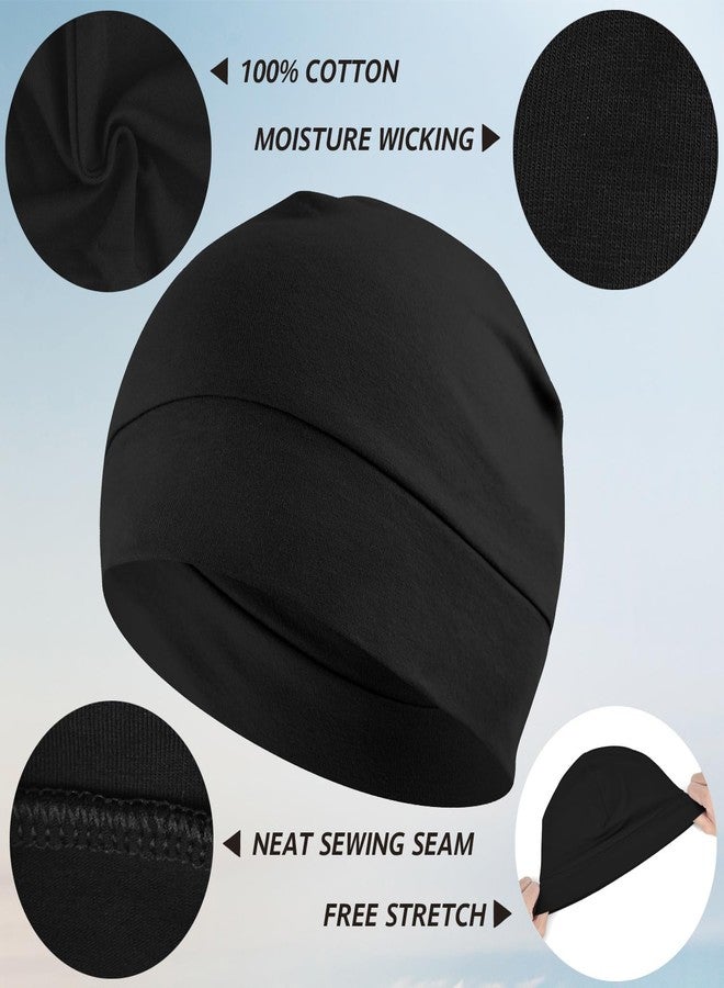 Headshion Cotton Skull Caps for Men Women,2-Pack Lightweight Beanie Sleep Hats Breathable Helmet Liner Black - Image 2